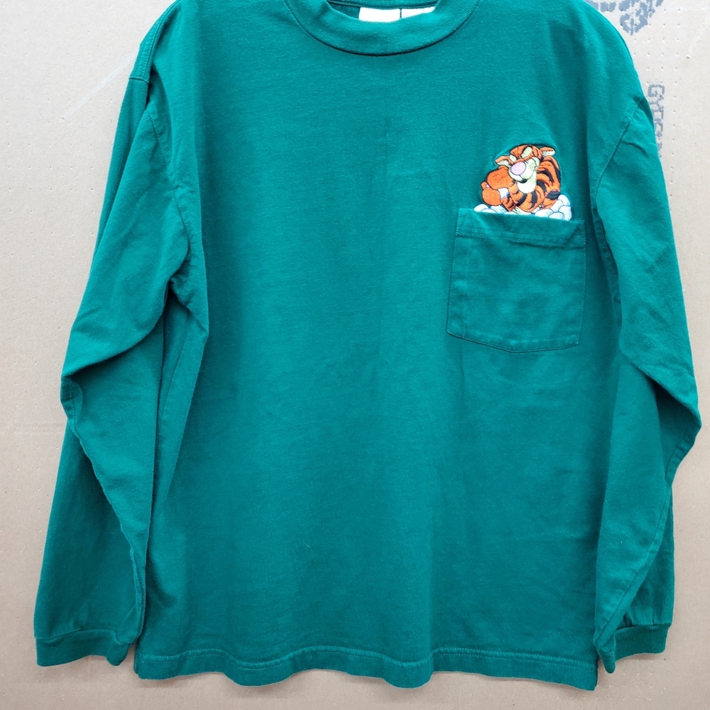 Disney Store Tigger In Pocket Long Sleeve Pullover Green Shirt